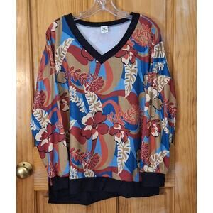 Sew in Love Shirt Women's Medium Tropical Floral Hawaiian Retro Coconut Girl